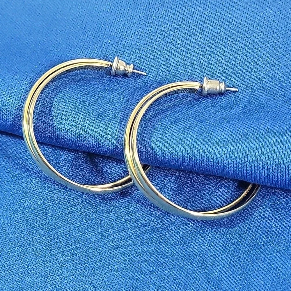 Vintage 90s Earrings Gold-Tone Double‎ Hoop Minimalist Pierced Posts